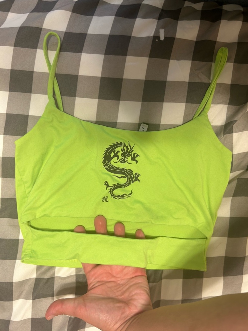 Neon Green Dragon Print Cami Crop Top